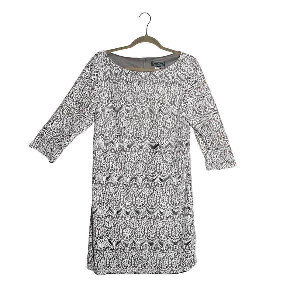 Jessica Howard Lace Dress Womens 14 Cocktail Wedding Guest Midi Classic